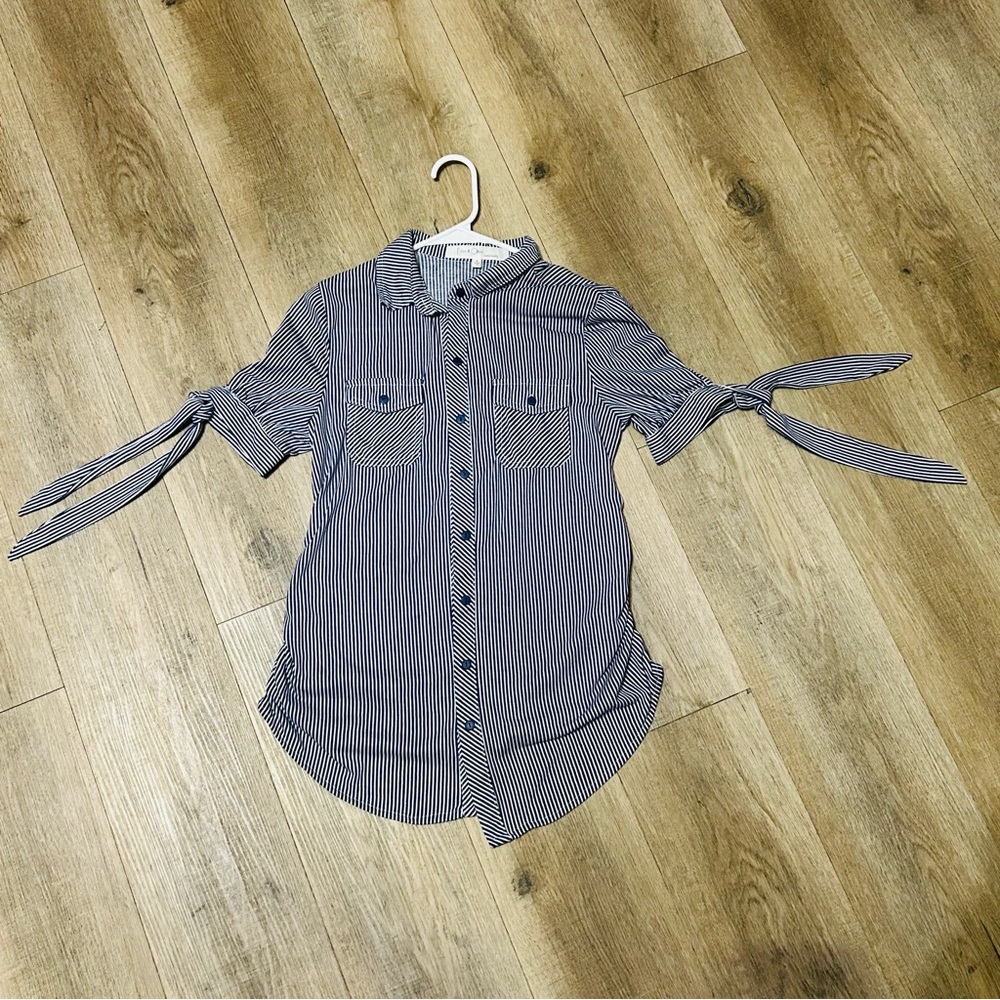 Striped Button-Up Shirt with Tie Sleeves